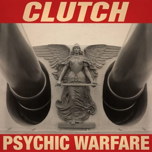 Clutch “Psychic Warfare” CD cover: statue with wings between cannons.