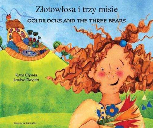 Illustration of Goldilocks with curly hair and a cottage on a green hill.