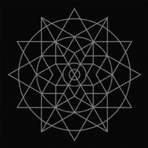 Black background with a complex, geometric, silver starburst design.