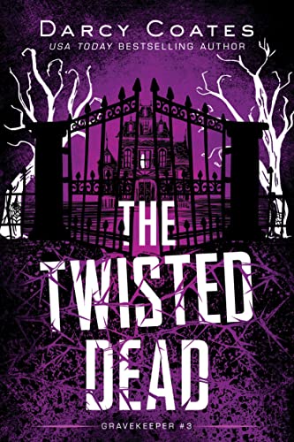 Book cover: haunted house behind wrought iron gates, purple and black.