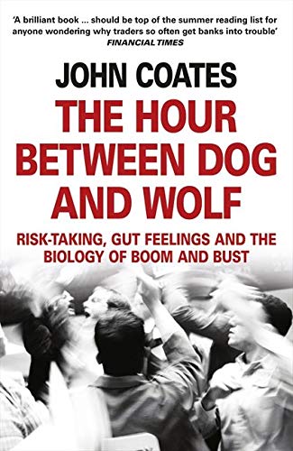 Book cover: "The Hour Between Dog and Wolf" with blurred traders image.