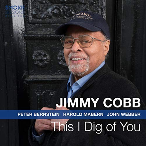 "Album cover featuring Jimmy Cobb, a man with a hat and glasses, smiling."