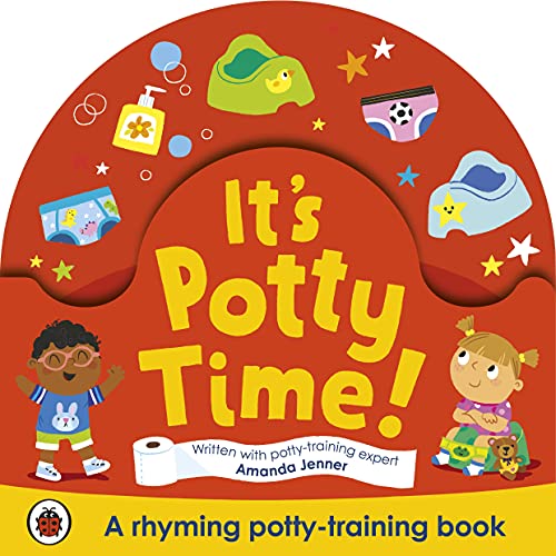 Colorful children's book cover about potty training with illustrated characters.