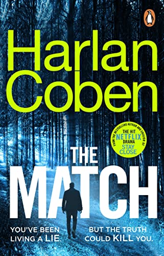 Book cover for The Match by Harlan Coben featuring a man in a forest.