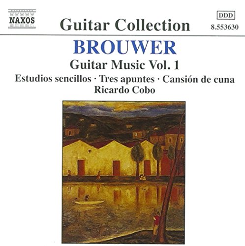CD cover featuring text by Brouwer and Ricardo Cobo above a painting of houses.