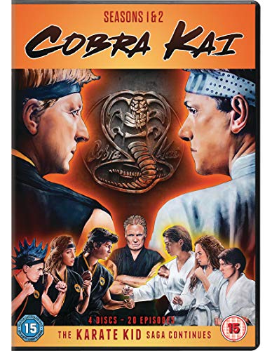 Cobra Kai Seasons 1 & 2 DVD cover with characters facing off.