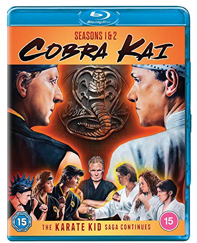 Cobra Kai Seasons 1 & 2 Blu-ray cover with characters facing off.