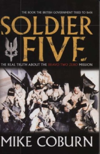 Book cover for Soldier Five by Mike Coburn featuring a group of soldiers.