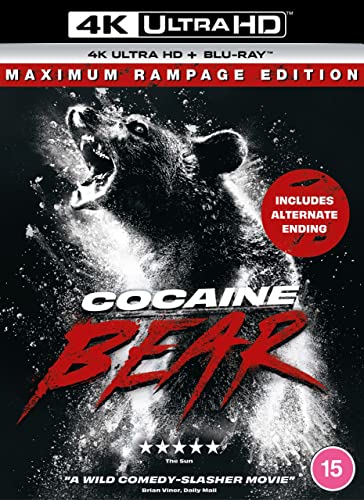 Black and white bear head with mouth open, surrounded by white powder and text.