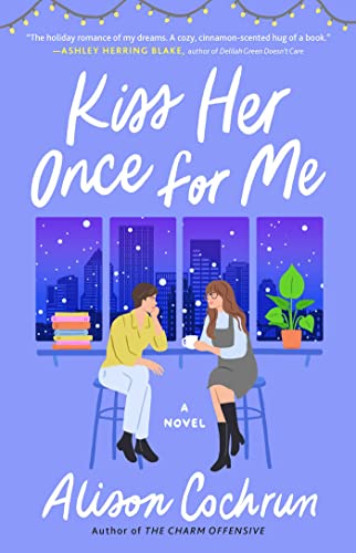 Book cover: couple by a window, purple and blue cityscape backdrop.