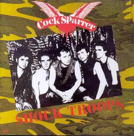 Album cover featuring a black and white band photo over a yellow camouflage background.