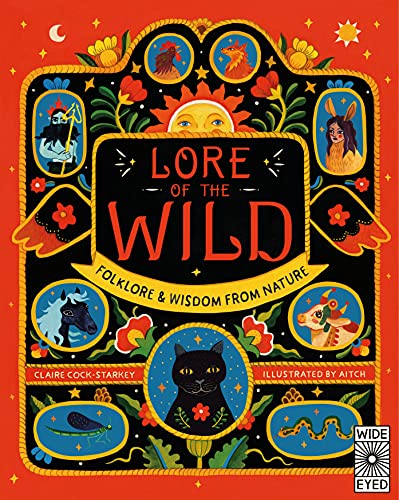 Book cover titled Lore of the Wild featuring folk-art illustrations of animals and nature.