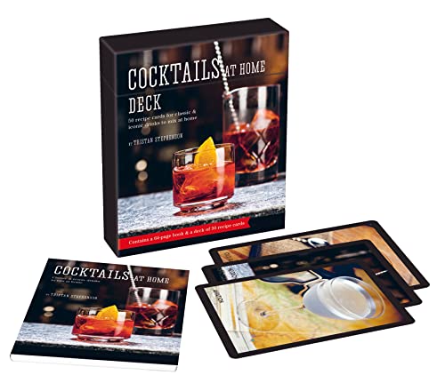 Cocktail recipe card deck with box, showing drink images and instructions.