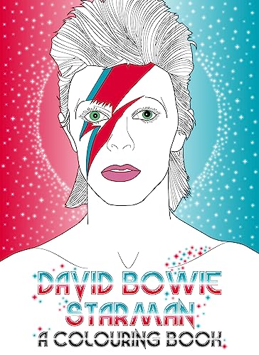 Line art illustration of David Bowie with a lightning bolt on his face.
