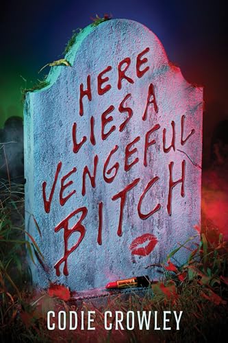 Book cover: tombstone with red text, lipstick, and cigarette.