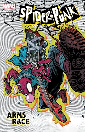 Spider-Punk holding a red electric guitar, comic book cover.