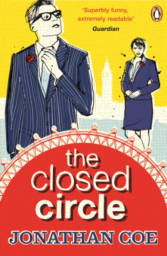 Book cover illustration of a man and woman against a yellow London skyline background.