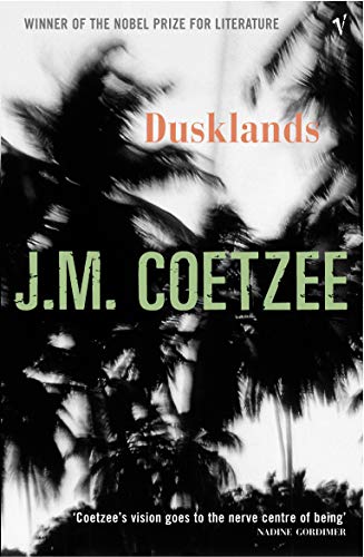 Book cover for "Dusklands" by J.M. Coetzee with palm tree shadows.