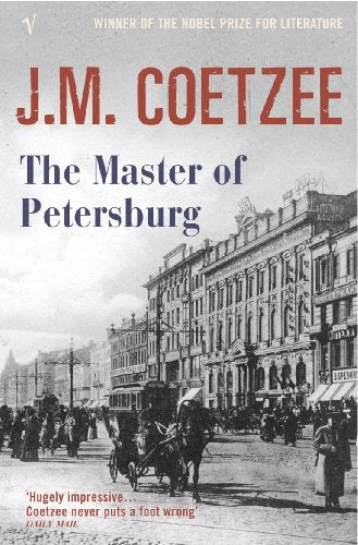 Book cover: “The Master of Petersburg” with a historic street scene.