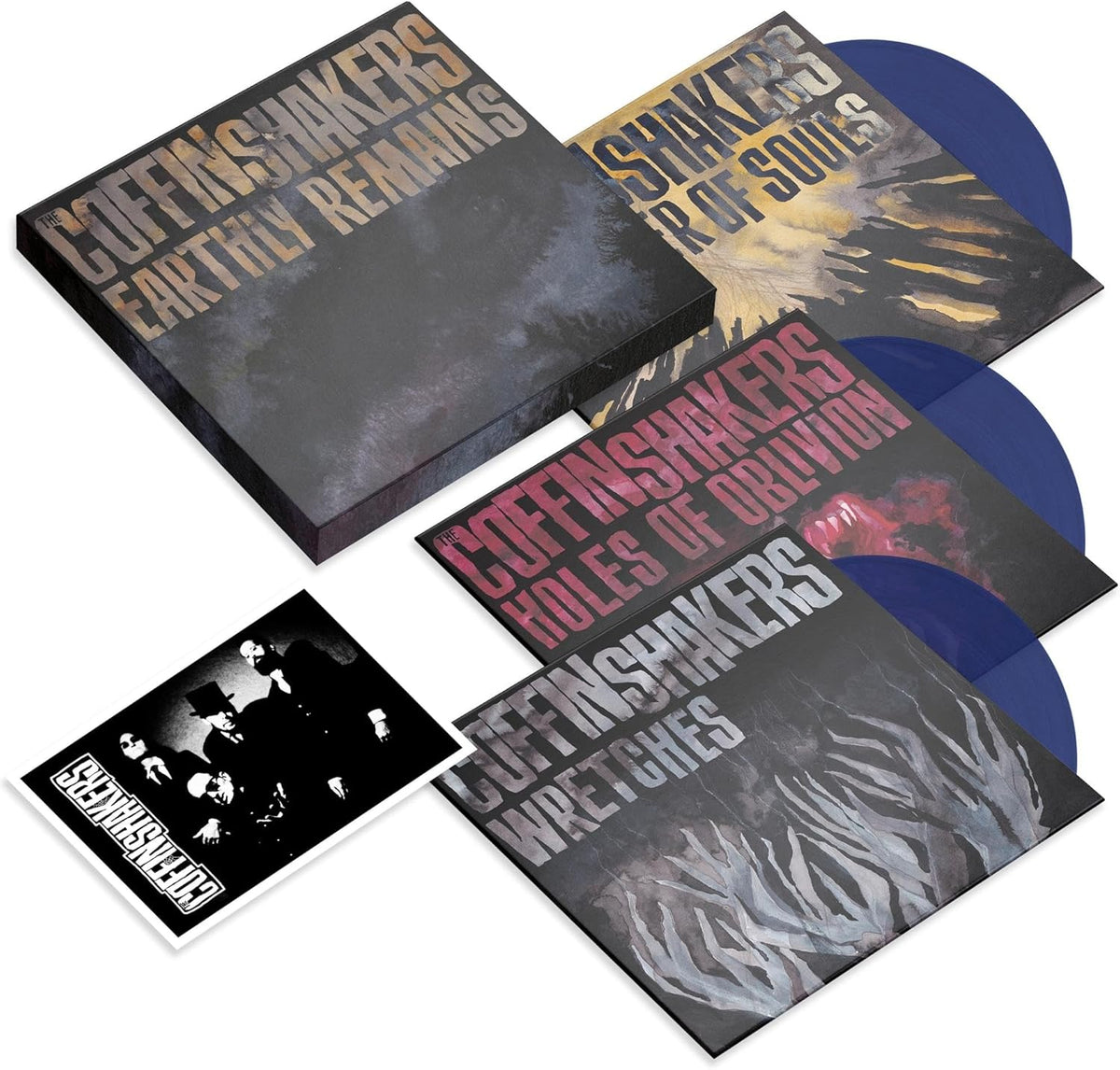 Vinyl records and box set for The Coffinshakers’ “Earthly Remains.”
