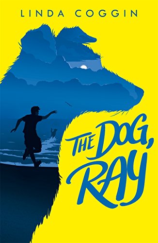 Book cover: large dog silhouette with a boy and ocean scene.