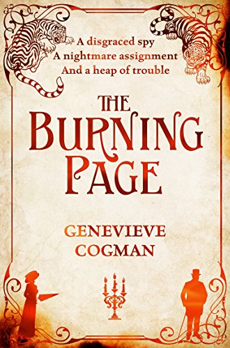 Book cover for The Burning Page featuring tigers, a candelabra, and two silhouettes.