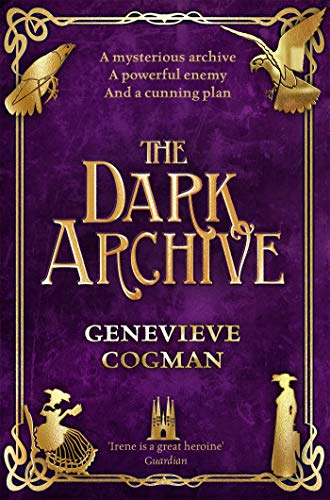 Book cover: "The Dark Archive" with ornate gold details and purple background.