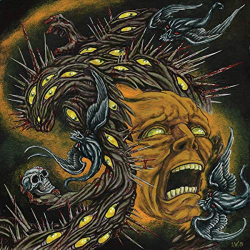 Gold vinyl record with cover art depicting a screaming face and dark imagery.