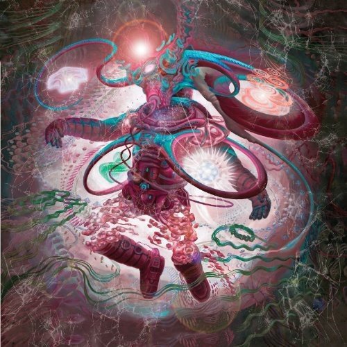 Album cover with a surreal, detailed illustration of a figure in red and pink.