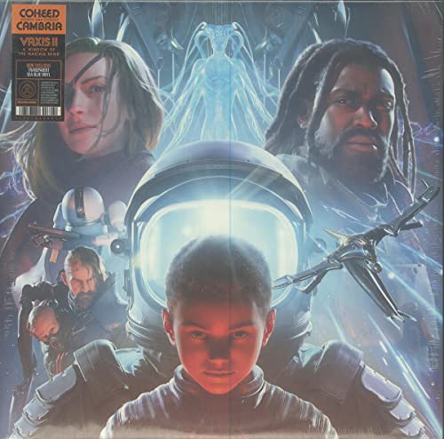 Sci-fi album cover with a boy in a spacesuit surrounded by people and creatures.