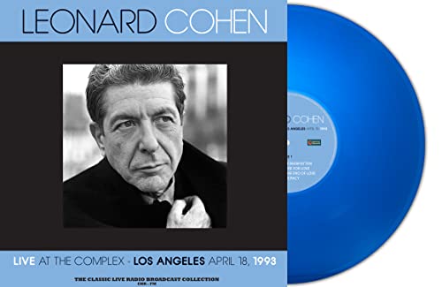 Leonard Cohen album cover and blue vinyl record, 1993 live performance.