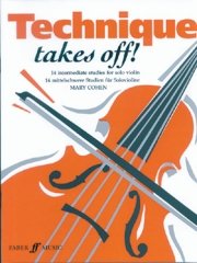 Sheet music cover for violin technique studies, with abstract violin illustration.