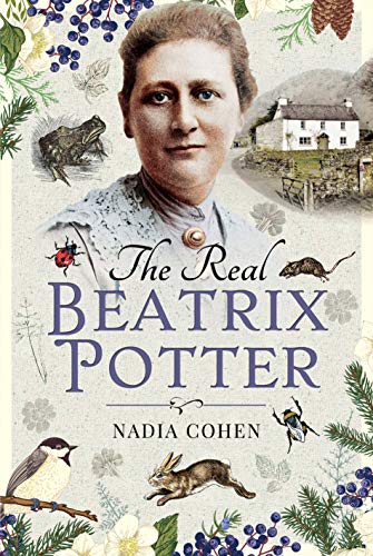 Book cover featuring Beatrix Potter’s portrait with botanical and animal illustrations.