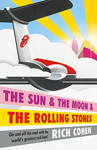 Book cover featuring a plane tail with the Rolling Stones logo above city buildings.