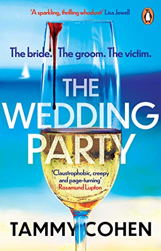 Book cover: “The Wedding Party” with a wine glass and red liquid spill.