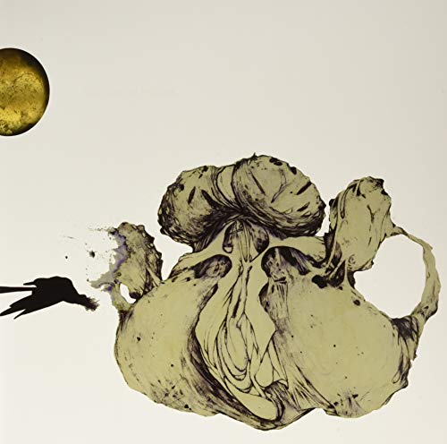 Abstract ink wash painting of a face and a golden orb.