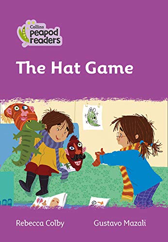 Book cover: children playing a hat game with toys, illustrated style.