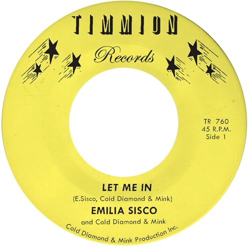Yellow vinyl record label for Let Me In by Emilia Sisco and Cold Diamond.