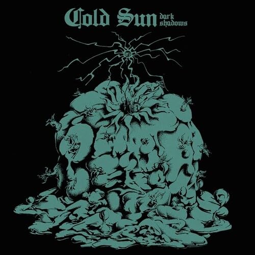 Dark album cover with teal illustration of figures and a sunburst.
