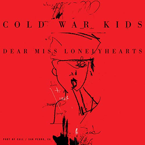 Red album cover for Cold War Kids’ “Dear Miss Lonelyhearts” with a sketched face.