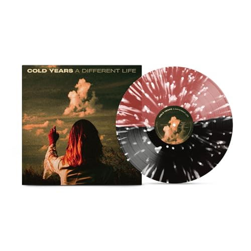 Cold Years album cover and a half black, half red splatter vinyl record.
