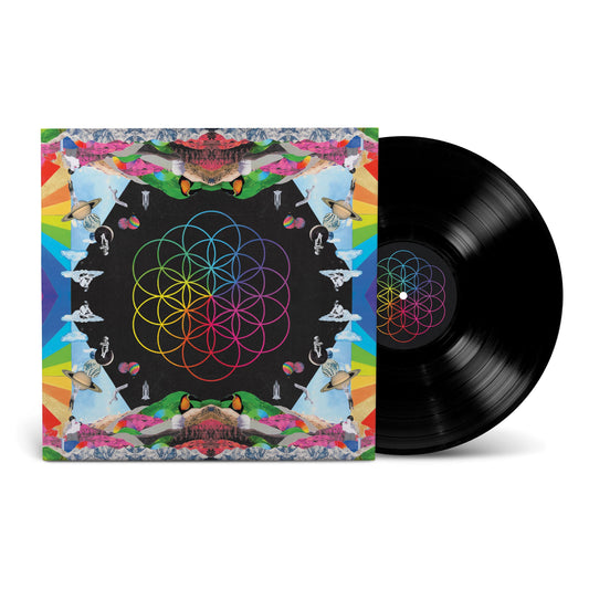 Coldplay’s “A Head Full of Dreams” vinyl record with colorful album art.