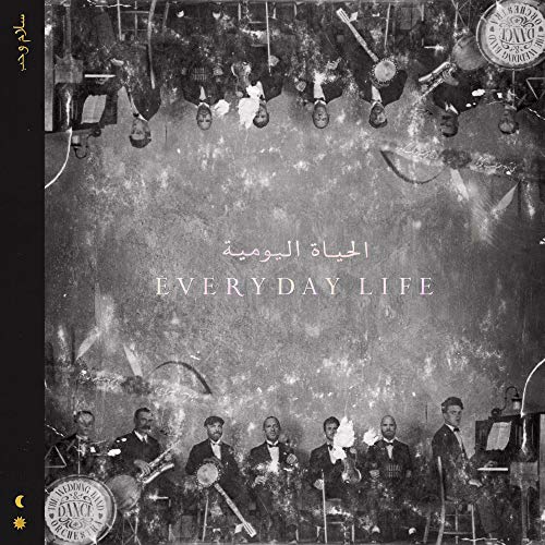 Coldplay’s “Everyday Life” vinyl cover: black and white vintage-style group portrait.