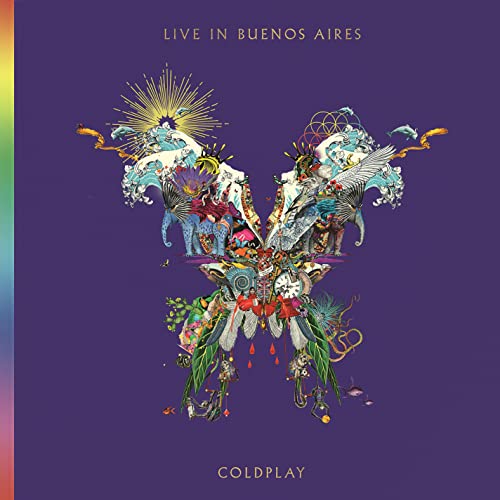 Coldplay “Live in Buenos Aires” CD cover with colorful, ornate butterfly design.