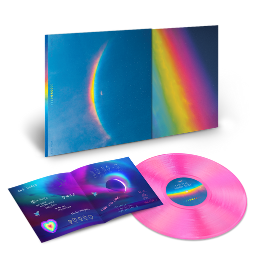 Coldplay “Moon Music” vinyl record with colorful, celestial-themed packaging.