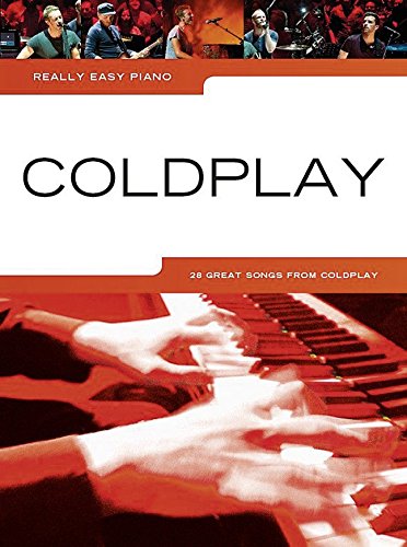 Cover of a Coldplay piano songbook featuring band members and hands playing a piano.