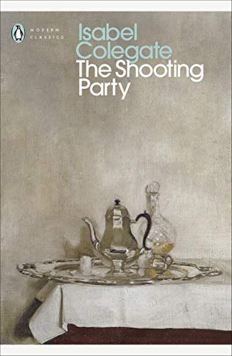 Book cover: "The Shooting Party" with silver tea service still life.