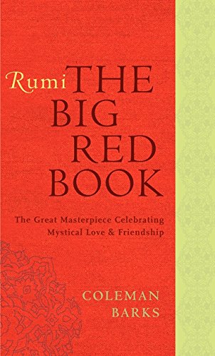 Book cover titled Rumi The Big Red Book by Coleman Barks on red background.