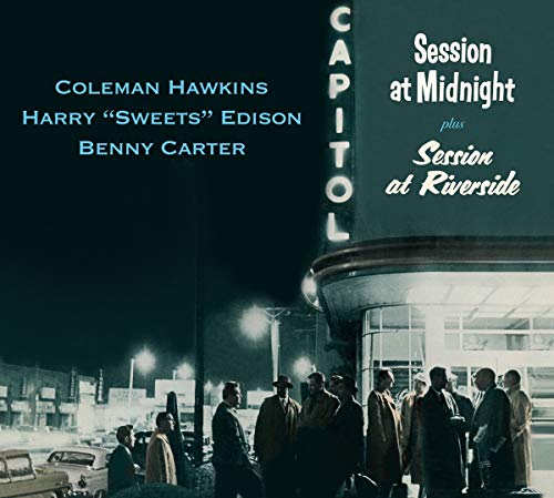 "Jazz CD cover with men outside a Capitol building at night, names and titles listed."