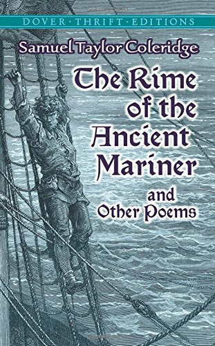 Book cover of "The Rime of the Ancient Mariner" with a sailor image.